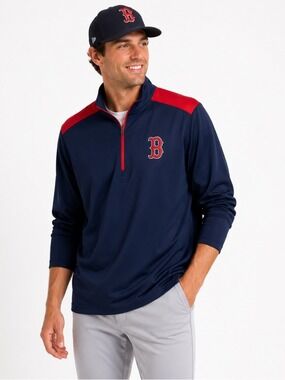 Boston Red Sox 1/4 Zip Pullover Blue Red Official MLB Activewear Size Medium